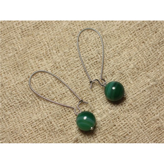 Boucles d'Oreilles Pierre semi précieuse Agate Verte 10mm 