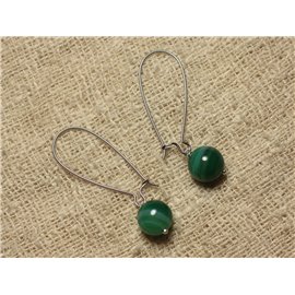 Semi Precious Stone Green Agate Earrings 10mm 