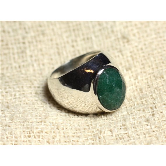 n116 - Bague Argent 925 et Pierre - Aventurine verte facettée Ovale 14x10mm 