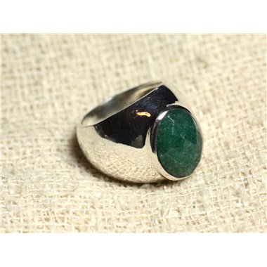 n116 - Bague Argent 925 et Pierre - Aventurine verte facettée Ovale 14x10mm 