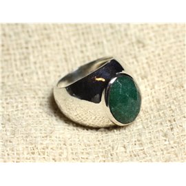 n116 - 925 Silver and Stone Ring - Faceted Green Aventurine Oval 14x10mm 