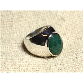 n116 - Anillo de plata y piedra 925 - Aventurina verde facetada Ovalada 14x10mm 