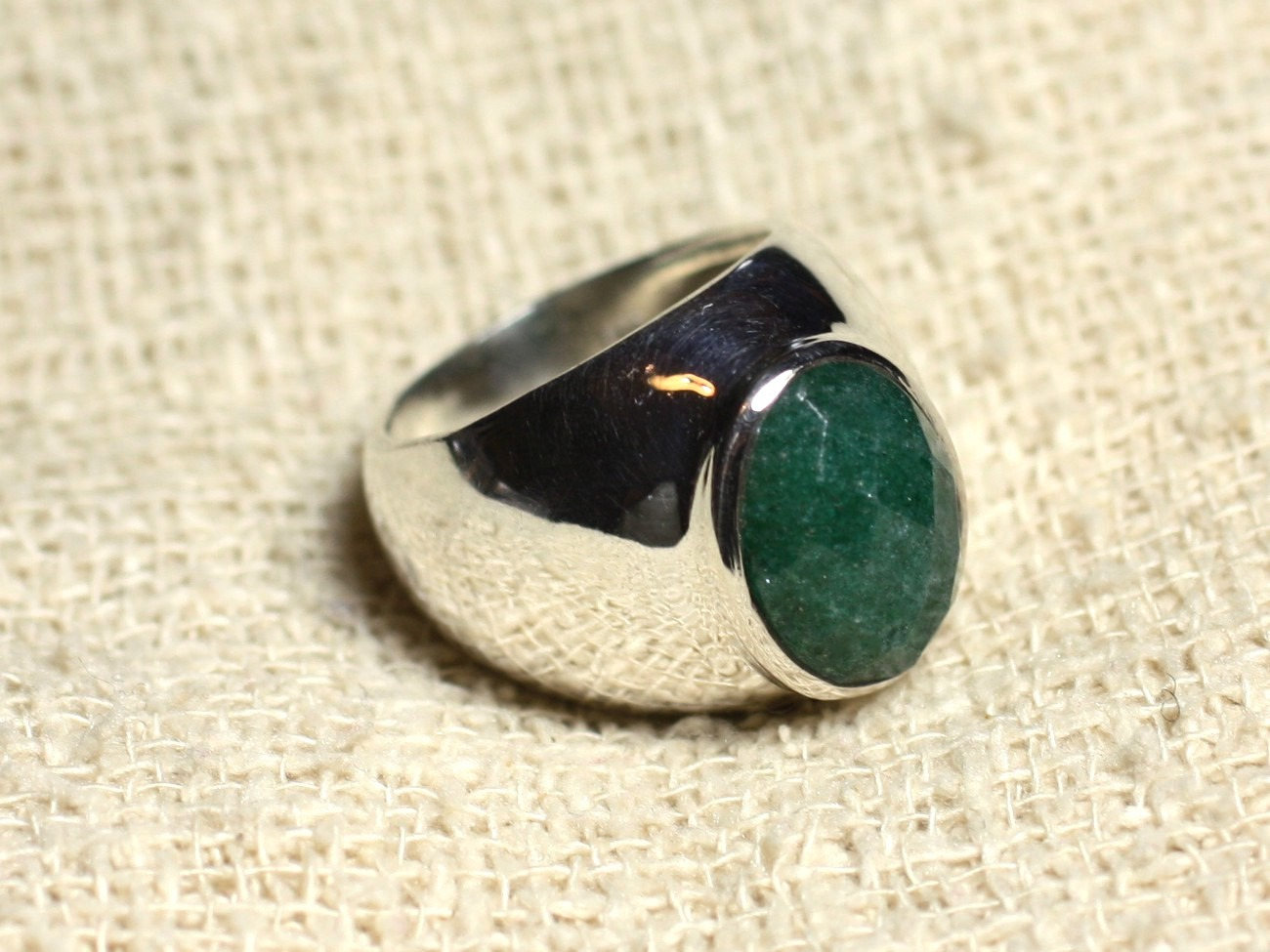 n116 - Bague Argent 925 et Pierre - Aventurine verte facettée Ovale 14x10mm 
