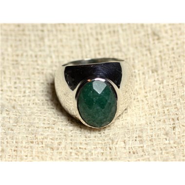 n116 - Bague Argent 925 et Pierre - Aventurine verte facettée Ovale 14x10mm 