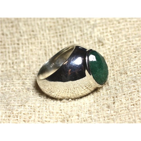 n116 - Bague Argent 925 et Pierre - Aventurine verte facettée Ovale 14x10mm