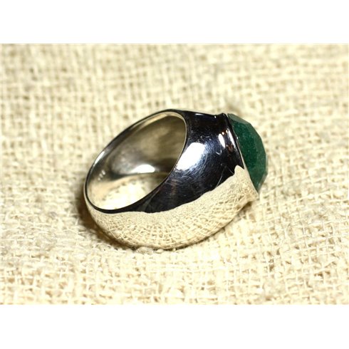 n116 - Bague Argent 925 et Pierre - Aventurine verte facettée Ovale 14x10mm