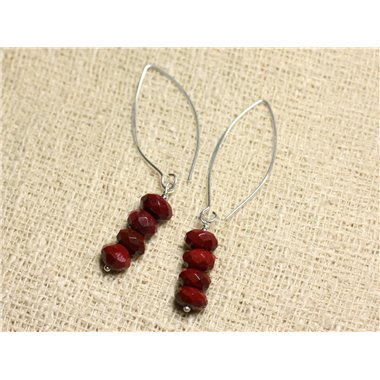 Boucles d'Oreilles Argent 925 et Pierre - Jaspe Mokaïte Rouge Rondelles Facettées 8x5mm 