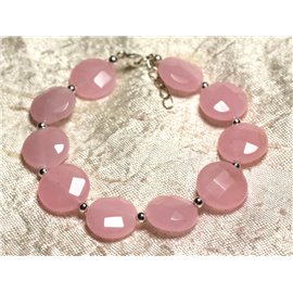 925 Silver and Stone Bracelet - Pink Jade Faceted Palets 14mm