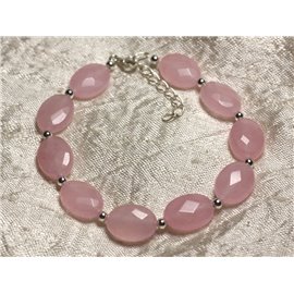 925 Silver and Stone Bracelet - Pink Jade Faceted Oval 14x10mm