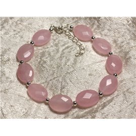 925 Zilver en Stenen Armband - Roze Jade Facet Ovaal 14x10mm