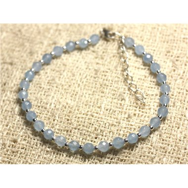 Bracelet Argent 925 et Pierre - Jade Facettée 4mm Bleu clair 