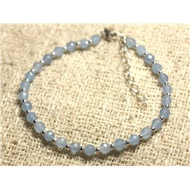 Bracciale in argento 925 e pietra - Giada sfaccettata 4 mm azzurro 