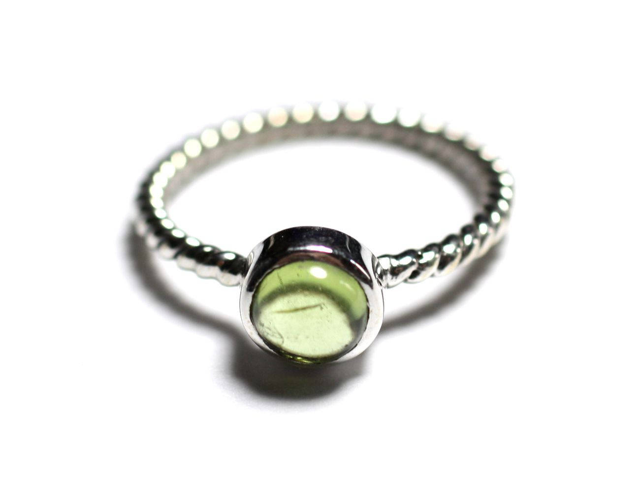 N231 - Bague Argent 925 et Pierre - Péridot 6mm Anneau torsade 