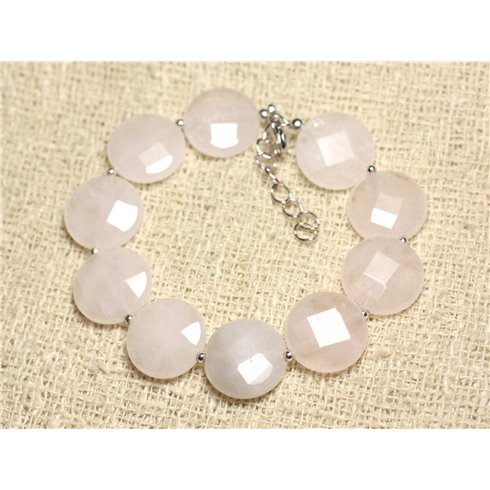 Bracelet Argent 925 et Pierre - Quartz Rose Palets Facettés 15mm 