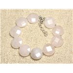 Bracelet Argent 925 et Pierre - Quartz Rose Palets Facettés 15mm 