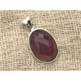 n19 - 925 Silver Pendant and Stone - Faceted Amethyst Oval 22x15mm 