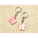 Boucles d'Oreilles Nacre Fleurs 15mm Rouge Rose 