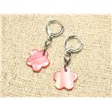 Boucles d'Oreilles Nacre Fleurs 15mm Rouge Rose 
