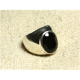 n116 - 925 Sterling Silver and Stone Ring - Faceted black onyx Oval 14x10mm 