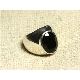 n116 - Anello in argento sterling 925 e pietra - Onice nero sfaccettato ovale 14x10mm 