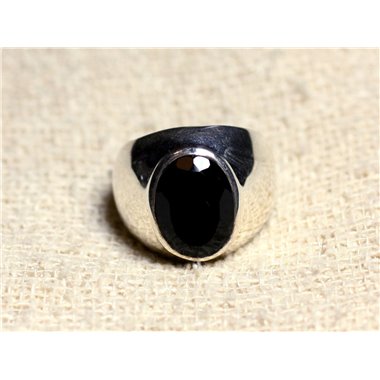n116 - Bague Argent 925 et Pierre - Onyx noir facetté Ovale 14x10mm 