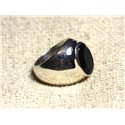 n116 - Bague Argent 925 et Pierre - Onyx noir facetté Ovale 14x10mm 