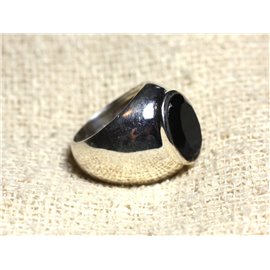 n116 - Bague Argent 925 et Pierre - Onyx noir facetté Ovale 14x10mm  n116 - Bague Argent 925 et Pierre - Onyx noir facetté Ovale 14x10mm