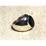 n116 - Bague Argent 925 et Pierre - Onyx noir facetté Ovale 14x10mm 