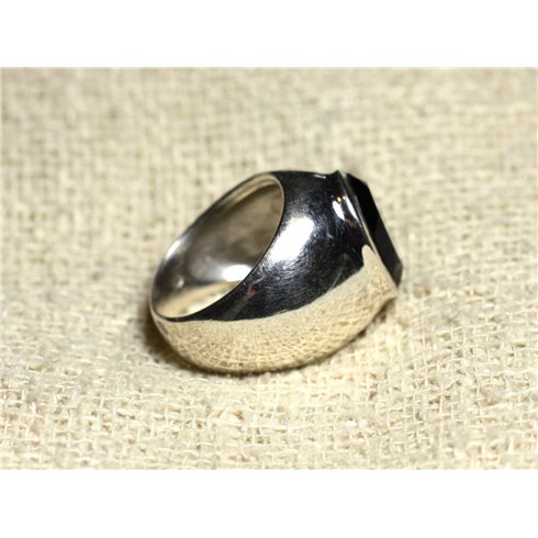 n116 - Bague Argent 925 et Pierre - Onyx noir facetté Ovale 14x10mm
