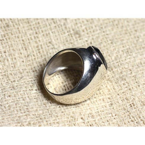 n116 - Bague Argent 925 et Pierre - Onyx noir facetté Ovale 14x10mm