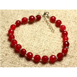 Armband 925 Silber und Stein - Facettierte rote Jade 6mm 