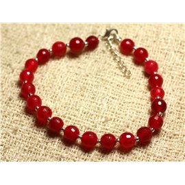 Bracelet 925 Silver and Stone - Faceted Red Jade 6mm 