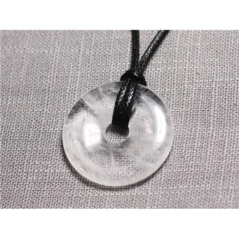 Collier Pendentif en Pierre - Cristal de Roche Quartz Donut Pi 30mm 