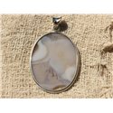 N5 - Pendentif Argent 925 et Pierre - Quartz Dendritique Ovale 50x33mm 