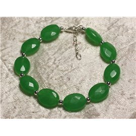 925 Silver and Stone Bracelet - Green Jade Faceted Oval 14x10mm