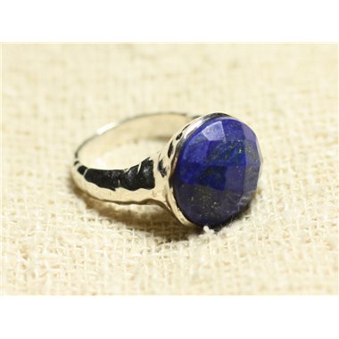 N120 - Bague Argent 925 et Pierre - Lapis Lazuli Facetté Rond 15mm 