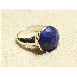 N120 - 925 Silber- und Steinring - Lapislazuli facettiert rund 15 mm 