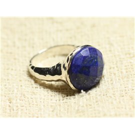 N120 - Ring Silver 925 and Stone - Lapis Lazuli Faceted Round 15mm 