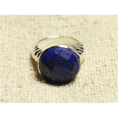 N120 - Bague Argent 925 et Pierre - Lapis Lazuli Facetté Rond 15mm 