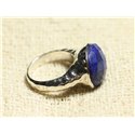 N120 - Bague Argent 925 et Pierre - Lapis Lazuli Facetté Rond 15mm 