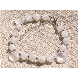 Bracelet Silver 925 and Moonstone Rainbow 7mm Balls and 12mm Faceted Drops 