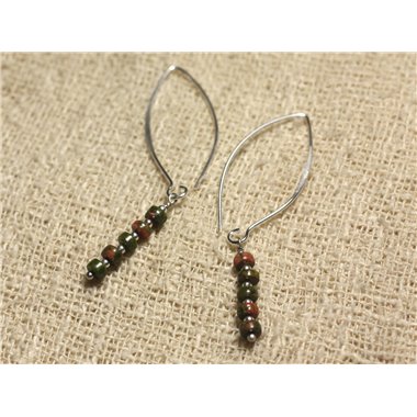 Boucles d'Oreilles Argent 925 Crochets 40mm - Unakite Rondelles 4x2mm 