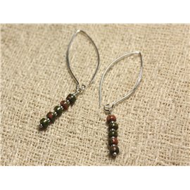 Pendientes Plata 925 Ganchos 40mm - Unakite Rondelles 4x2mm 