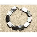 Bracelet Argent 925 et Nacre Noire Rectangles 14x10mm 