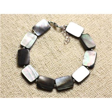 Bracelet Argent 925 et Nacre Noire Rectangles 14x10mm 