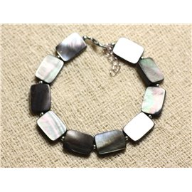 Armband 925 Silber und Schwarz Perlmutt Rechtecke 14x10mm 