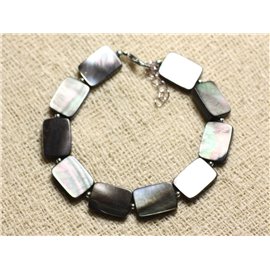 Bracelet 925 Silver and Black Mother of Pearl Rectangles 14x10mm 