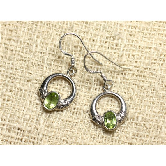 BO224 - Boucles d'Oreilles Argent 925 et Pierre - Cercles Créoles 14mm Péridot 