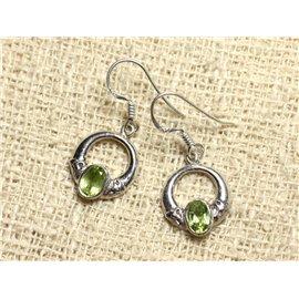 BO224 - 925 Sterling Silver and Stone Earrings - 14mm Peridot Hoops Circles 
