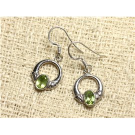 BO224 - 925 sterling zilver en stenen oorbellen - 14 mm Peridot hoepels cirkels 